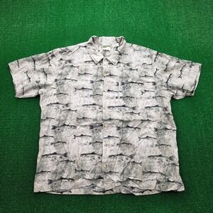 Allegheny Trail Fishing Shirt Mens‎ 2XL Gray Trout Stream Allover Print Outdoors